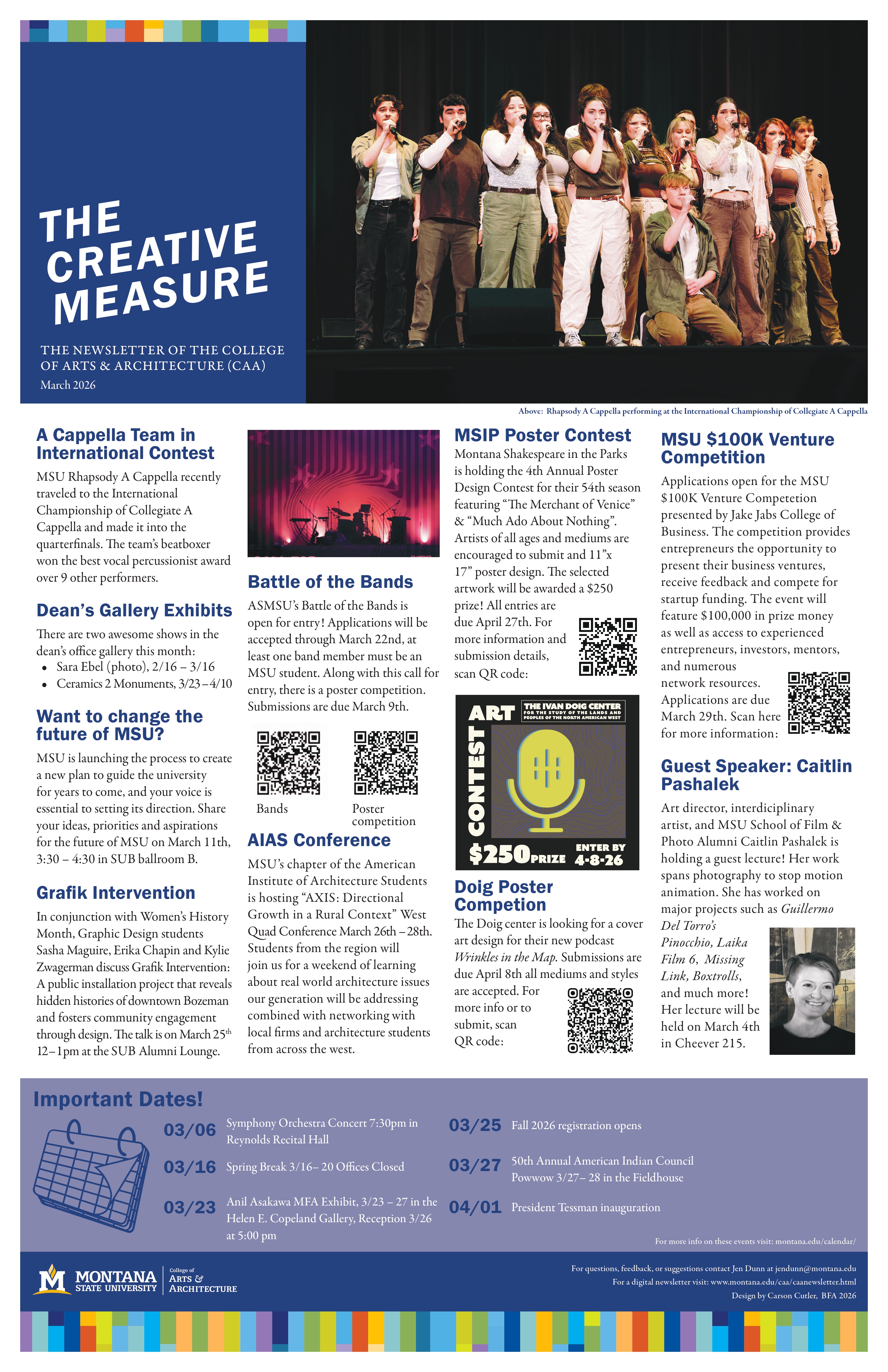 The March newsletter of the College of Arts and Architecture.
