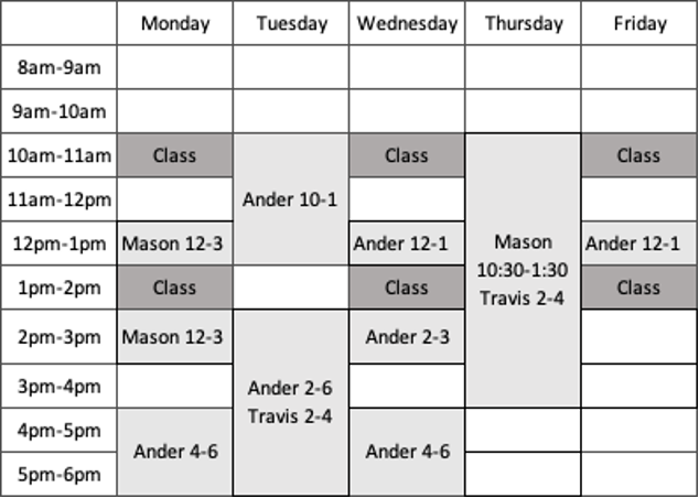 EGEN 201 schedule in table format