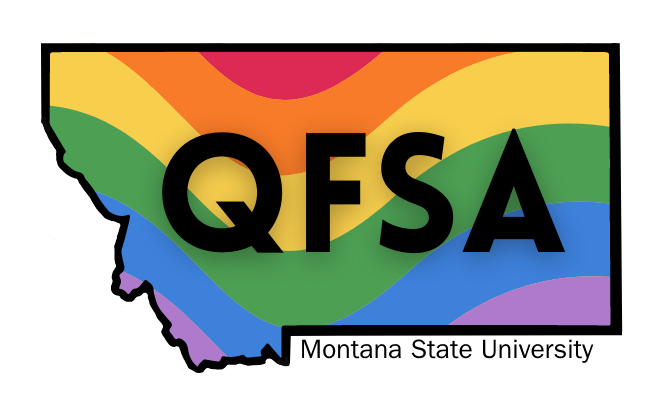 QFSA Logo Outline of Montana filled in with swirling rainbows and the text QFSA