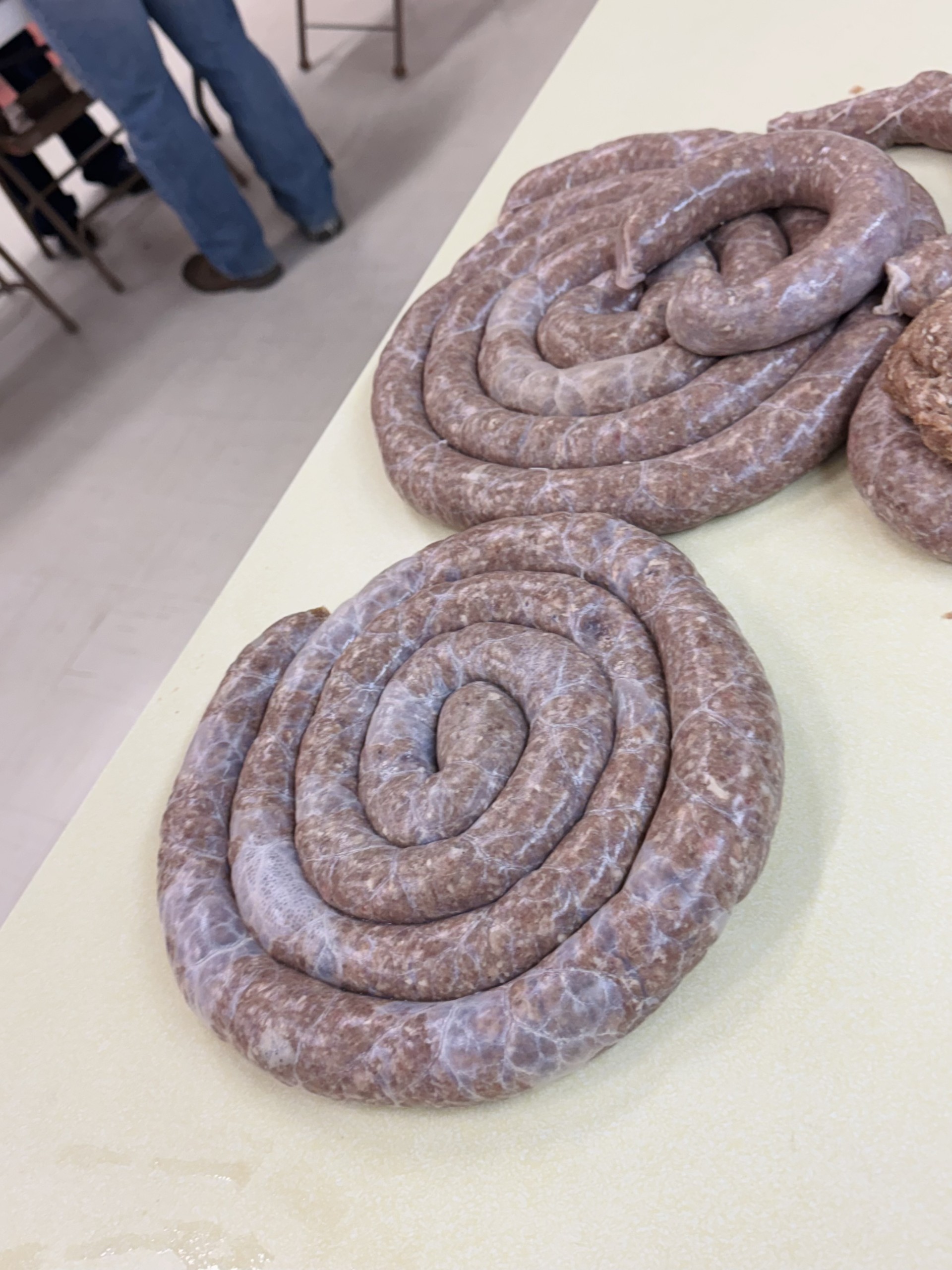 Pork and beef sausage made by class participants. 