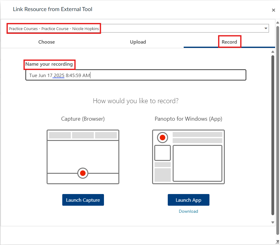 record panopto options