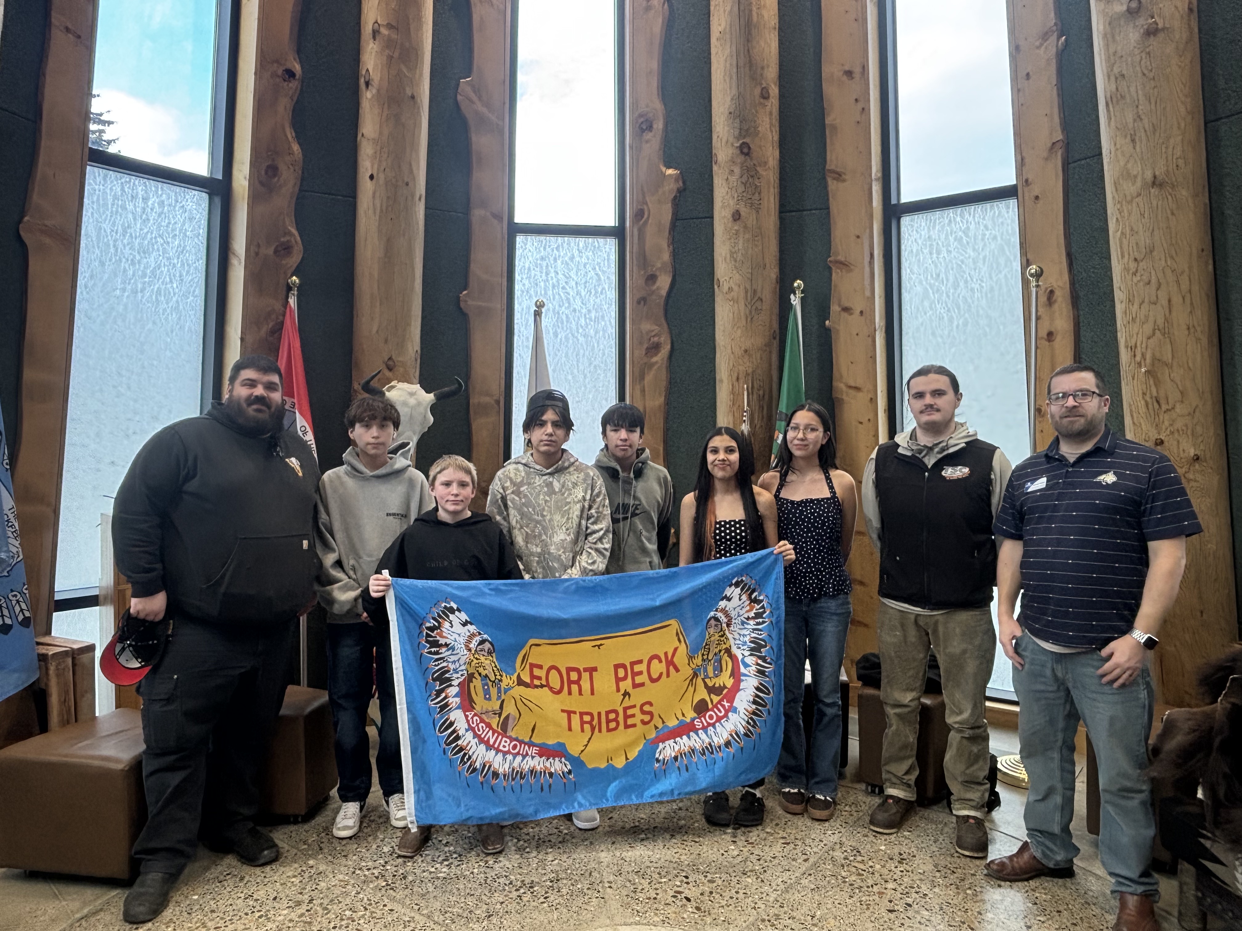 Students from Fort Peck with Michael Hastert at MSU.