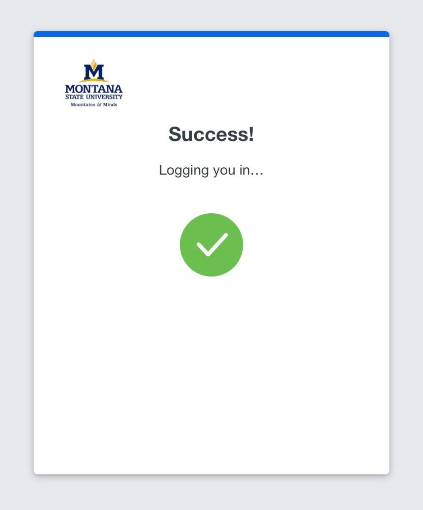 Duo authentication success pop-up.