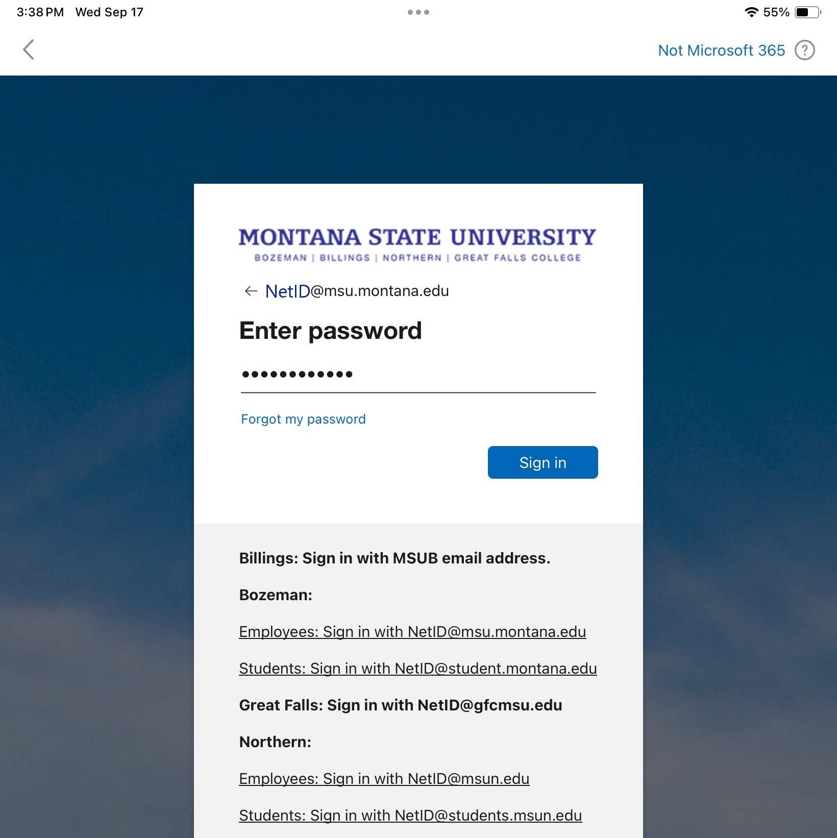 Outlook for Mac's Microsoft 365 login password page.