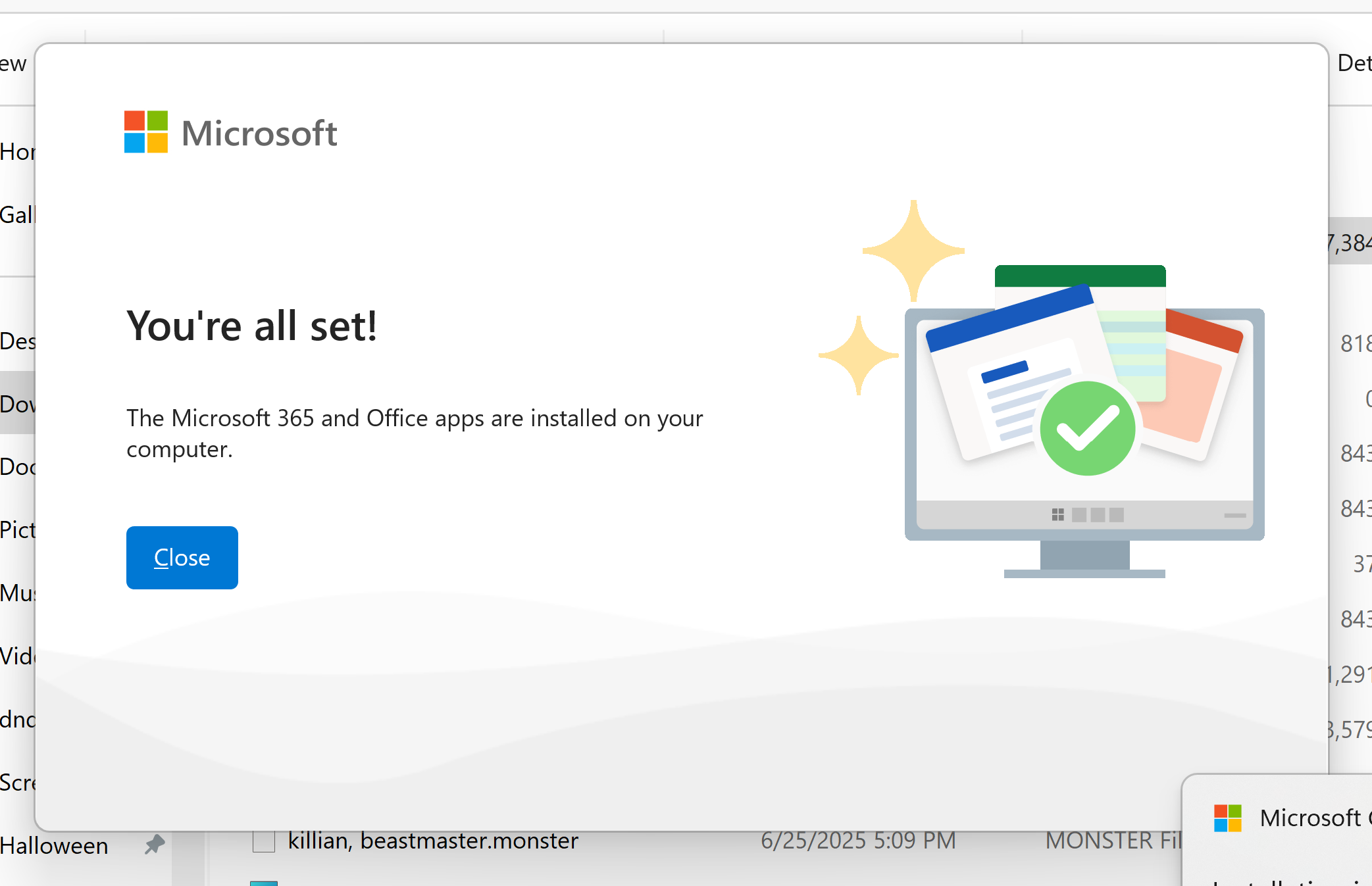 Microsoft Office installation success notification