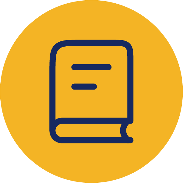 Yellow circle with a blue book icon