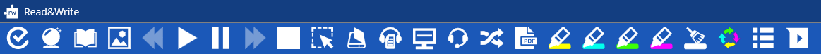 A long blue bar with many options. This is the Read and Write Gold application bar where you can control the app. Each option is indicatied by a different icon.
