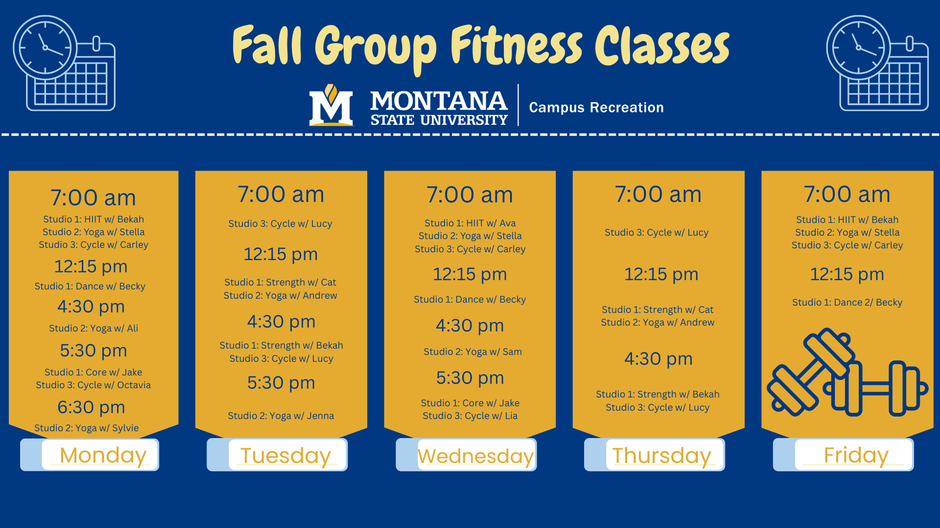 Fall Fitness Class Schedule